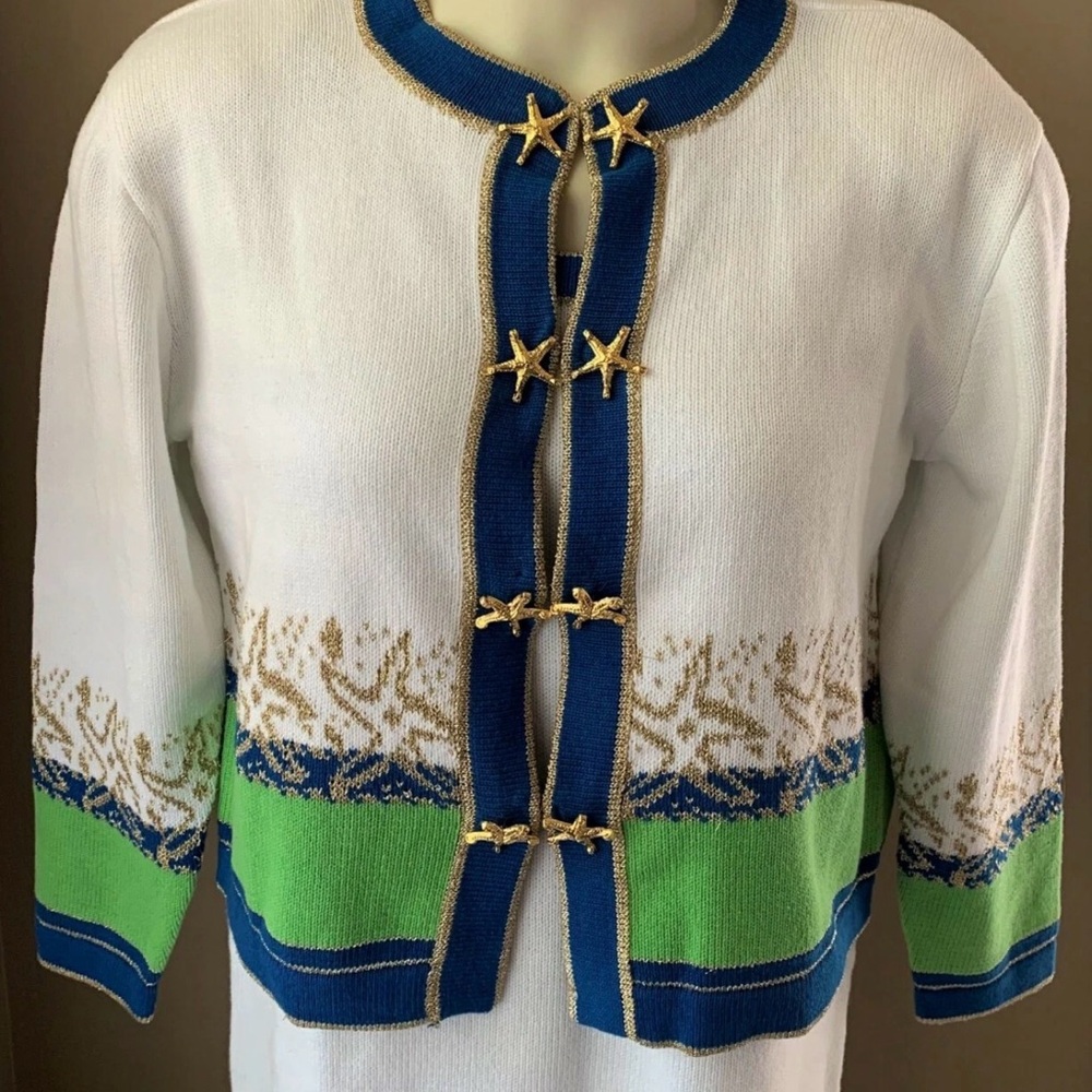 Bloomingdale’s White and gold nauticalStarfish-Button Sweater Cardigan dress set